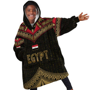Ankh Eye of Horus Egypt Kid Wearable Blanket Hoodie Ancient Black Gold Hieroglyph Spirit - African Pride
