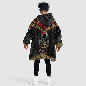 Ankh Eye of Horus Egypt Kid Wearable Blanket Hoodie Ancient Black Gold Hieroglyph Spirit - African Pride