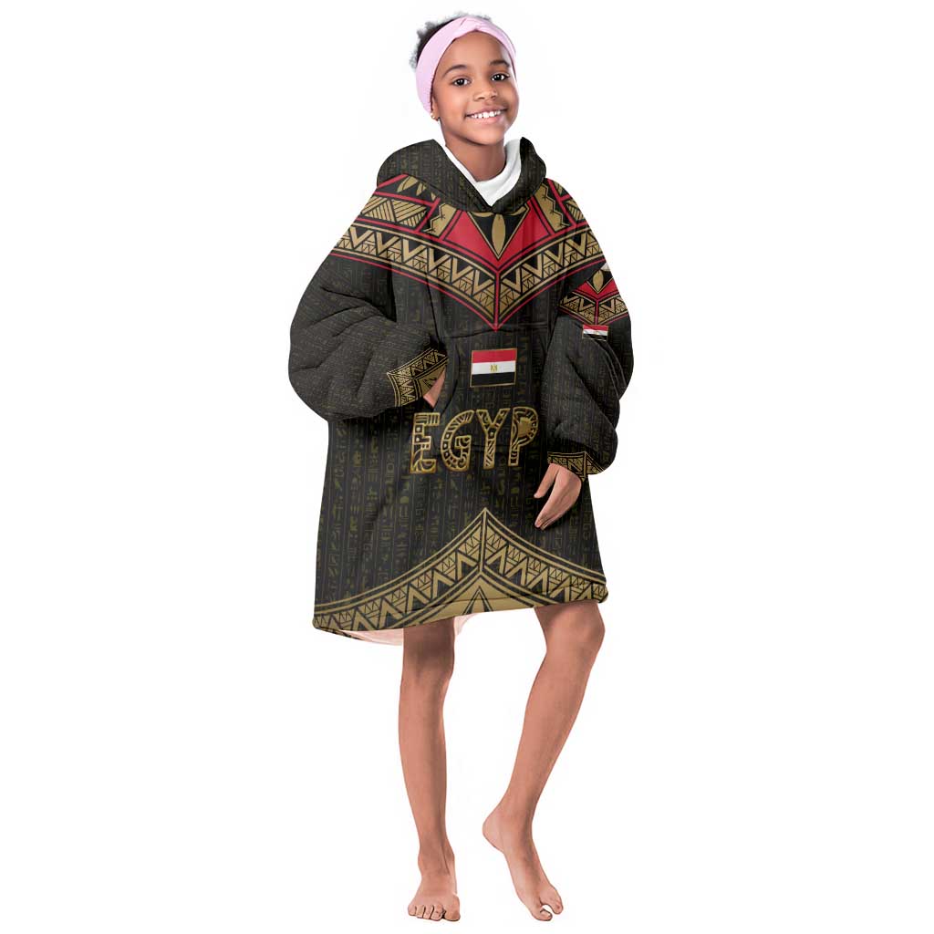 Ankh Eye of Horus Egypt Kid Wearable Blanket Hoodie Ancient Black Gold Hieroglyph Spirit - African Pride