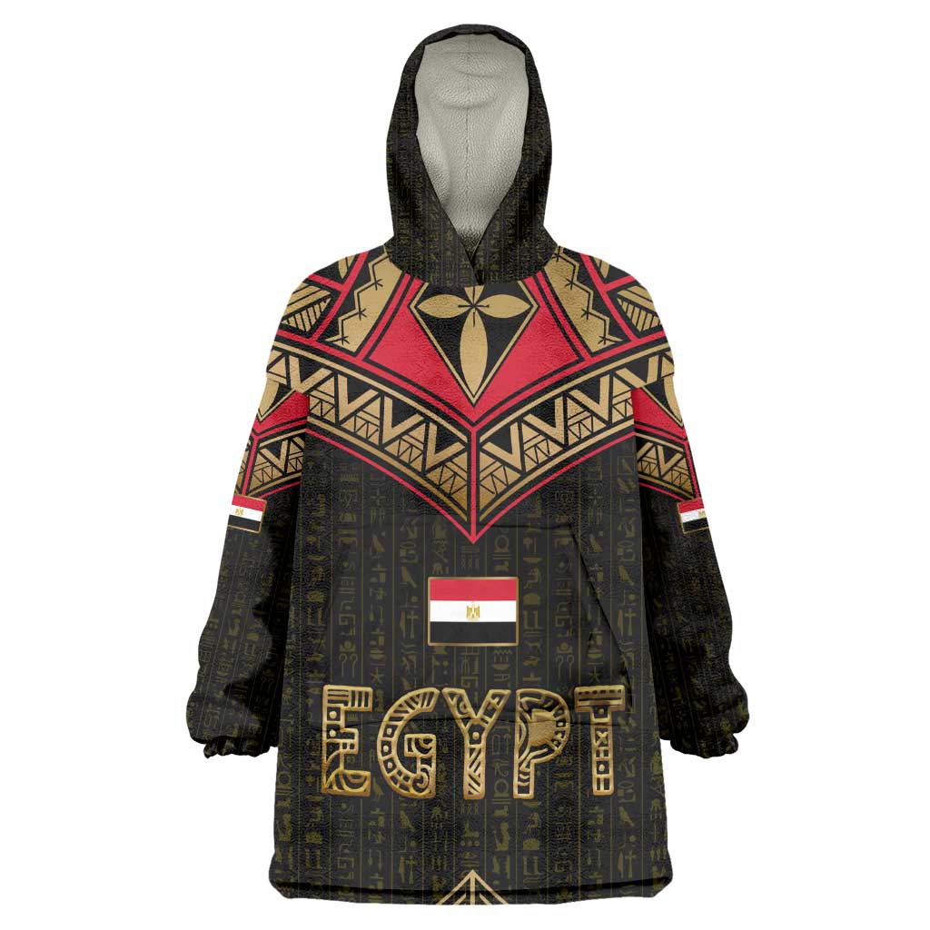 Ankh Eye of Horus Egypt Kid Wearable Blanket Hoodie Ancient Black Gold Hieroglyph Spirit - African Pride