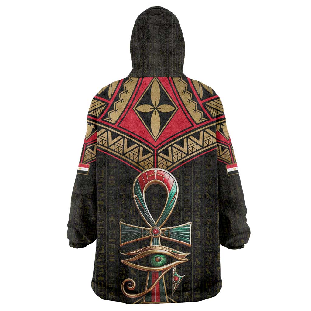Ankh Eye of Horus Egypt Kid Wearable Blanket Hoodie Ancient Black Gold Hieroglyph Spirit - African Pride
