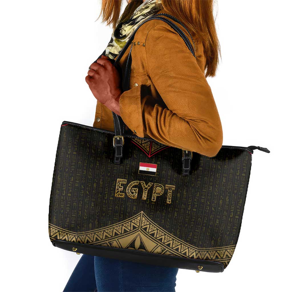 Ankh Eye of Horus Egypt Leather Tote Bag Ancient Black Gold Hieroglyph Spirit - African Pride
