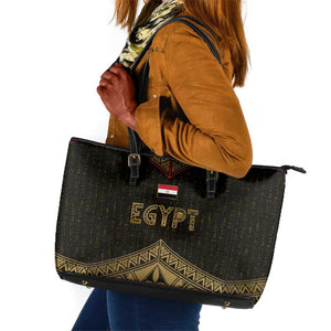 Ankh Eye of Horus Egypt Leather Tote Bag Ancient Black Gold Hieroglyph Spirit - African Pride
