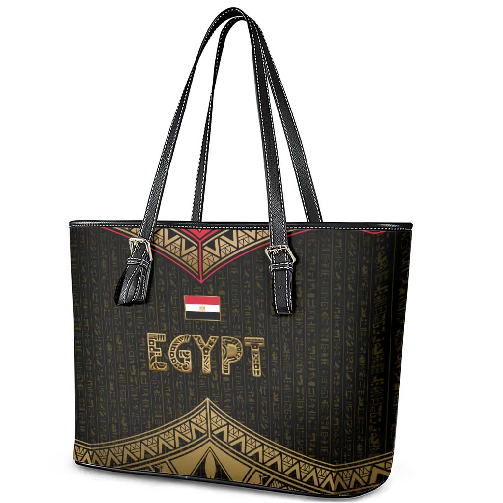 Ankh Eye of Horus Egypt Leather Tote Bag Ancient Black Gold Hieroglyph Spirit - African Pride