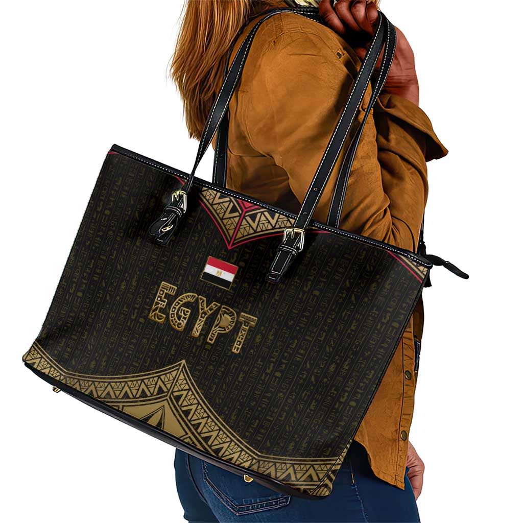 Ankh Eye of Horus Egypt Leather Tote Bag Ancient Black Gold Hieroglyph Spirit - African Pride
