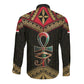 Ankh Eye of Horus Egypt Long Sleeve Button Shirt Ancient Black Gold Hieroglyph Spirit - African Pride