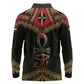 Ankh Eye of Horus Egypt Long Sleeve Polo Shirt Ancient Black Gold Hieroglyph Spirit - African Pride