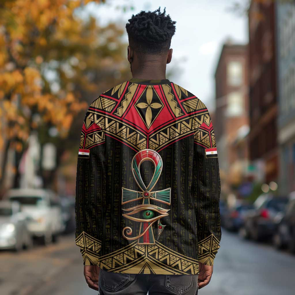 Ankh Eye of Horus Egypt Long Sleeve Shirt Ancient Black Gold Hieroglyph Spirit - African Pride