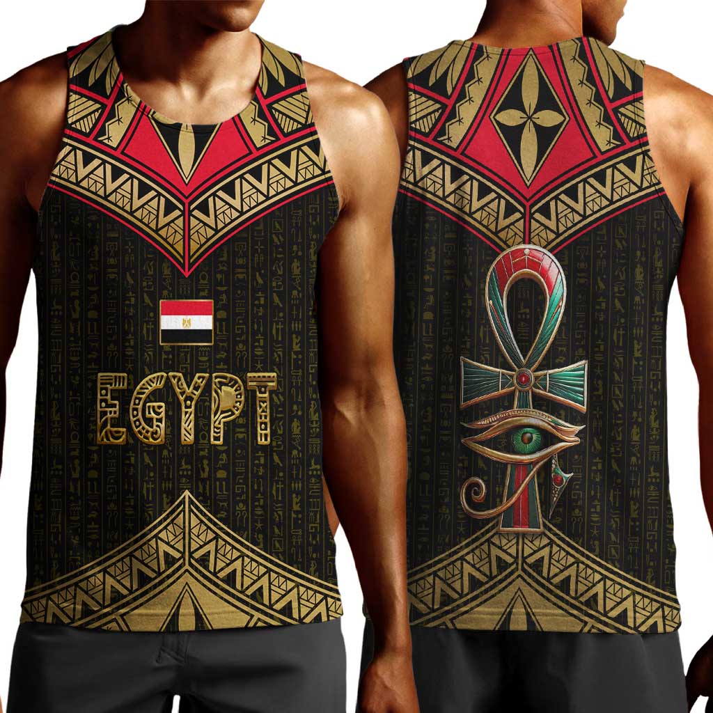 Ankh Eye of Horus Egypt Men Tank Top Ancient Black Gold Hieroglyph Spirit - African Pride