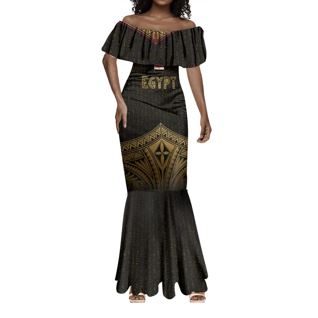 Ankh Eye of Horus Egypt Mermaid Dress Ancient Black Gold Hieroglyph Spirit - African Pride