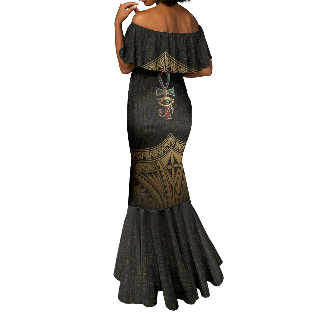 Ankh Eye of Horus Egypt Mermaid Dress Ancient Black Gold Hieroglyph Spirit - African Pride