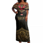Ankh Eye of Horus Egypt Off Shoulder Maxi Dress Ancient Black Gold Hieroglyph Spirit - African Pride