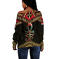 Ankh Eye of Horus Egypt Off Shoulder Sweater Ancient Black Gold Hieroglyph Spirit - African Pride