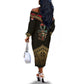 Ankh Eye of Horus Egypt Off The Shoulder Long Sleeve Dress Ancient Black Gold Hieroglyph Spirit - African Pride