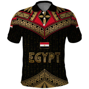 Ankh Eye of Horus Egypt Polo Shirt Ancient Black Gold Hieroglyph Spirit - African Pride