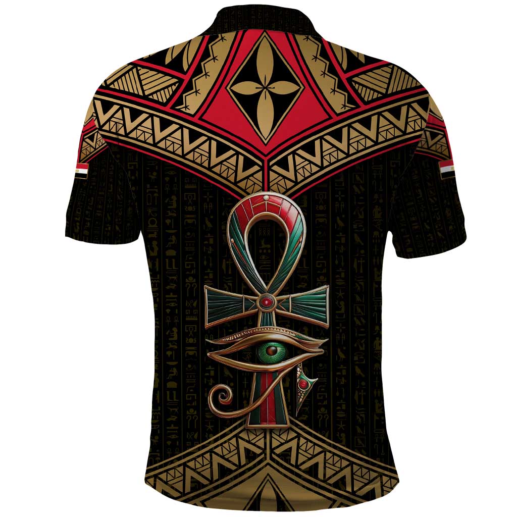 Ankh Eye of Horus Egypt Polo Shirt Ancient Black Gold Hieroglyph Spirit - African Pride