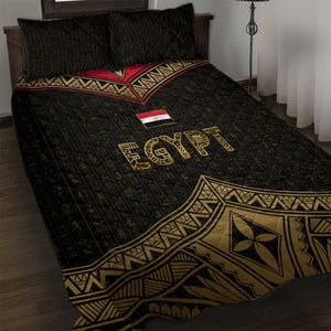 Ankh Eye of Horus Egypt Quilt Bed Set Ancient Black Gold Hieroglyph Spirit - African Pride