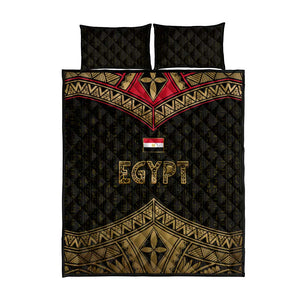 Ankh Eye of Horus Egypt Quilt Bed Set Ancient Black Gold Hieroglyph Spirit - African Pride