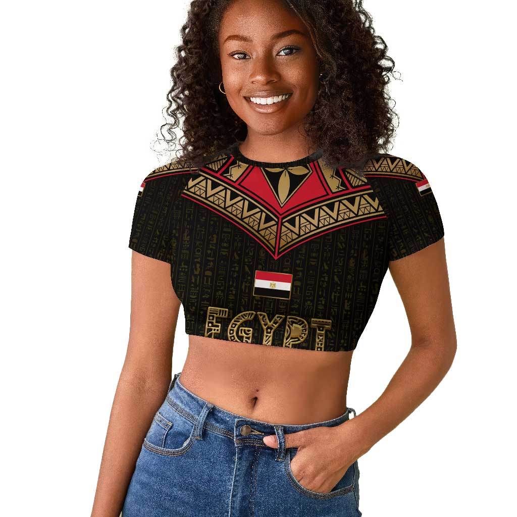 Ankh Eye of Horus Egypt Raglan Cropped T shirt Ancient Black Gold Hieroglyph Spirit - African Pride