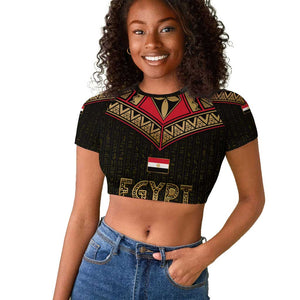 Ankh Eye of Horus Egypt Raglan Cropped T shirt Ancient Black Gold Hieroglyph Spirit - African Pride