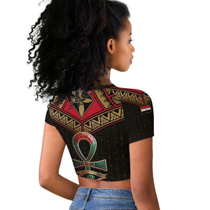 Ankh Eye of Horus Egypt Raglan Cropped T shirt Ancient Black Gold Hieroglyph Spirit - African Pride