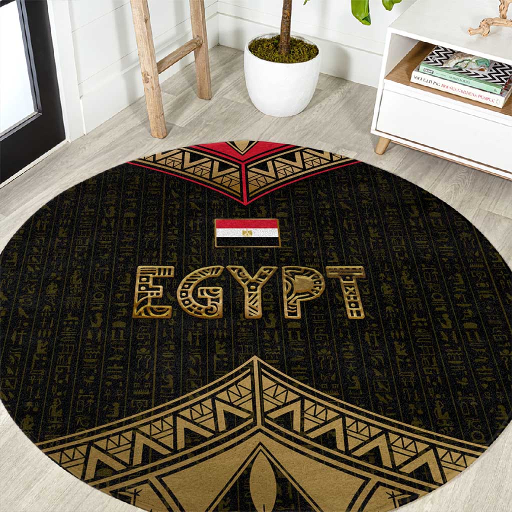 Ankh Eye of Horus Egypt Round Carpet Ancient Black Gold Hieroglyph Spirit - African Pride