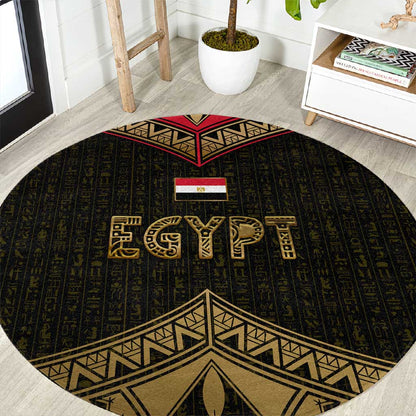 Ankh Eye of Horus Egypt Round Carpet Ancient Black Gold Hieroglyph Spirit - African Pride