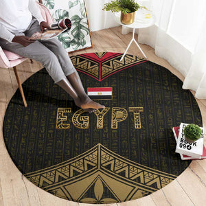 Ankh Eye of Horus Egypt Round Carpet Ancient Black Gold Hieroglyph Spirit - African Pride