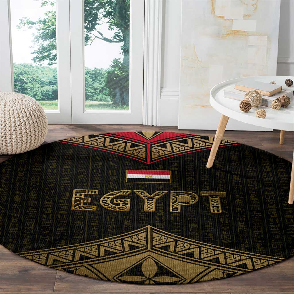 Ankh Eye of Horus Egypt Round Carpet Ancient Black Gold Hieroglyph Spirit - African Pride
