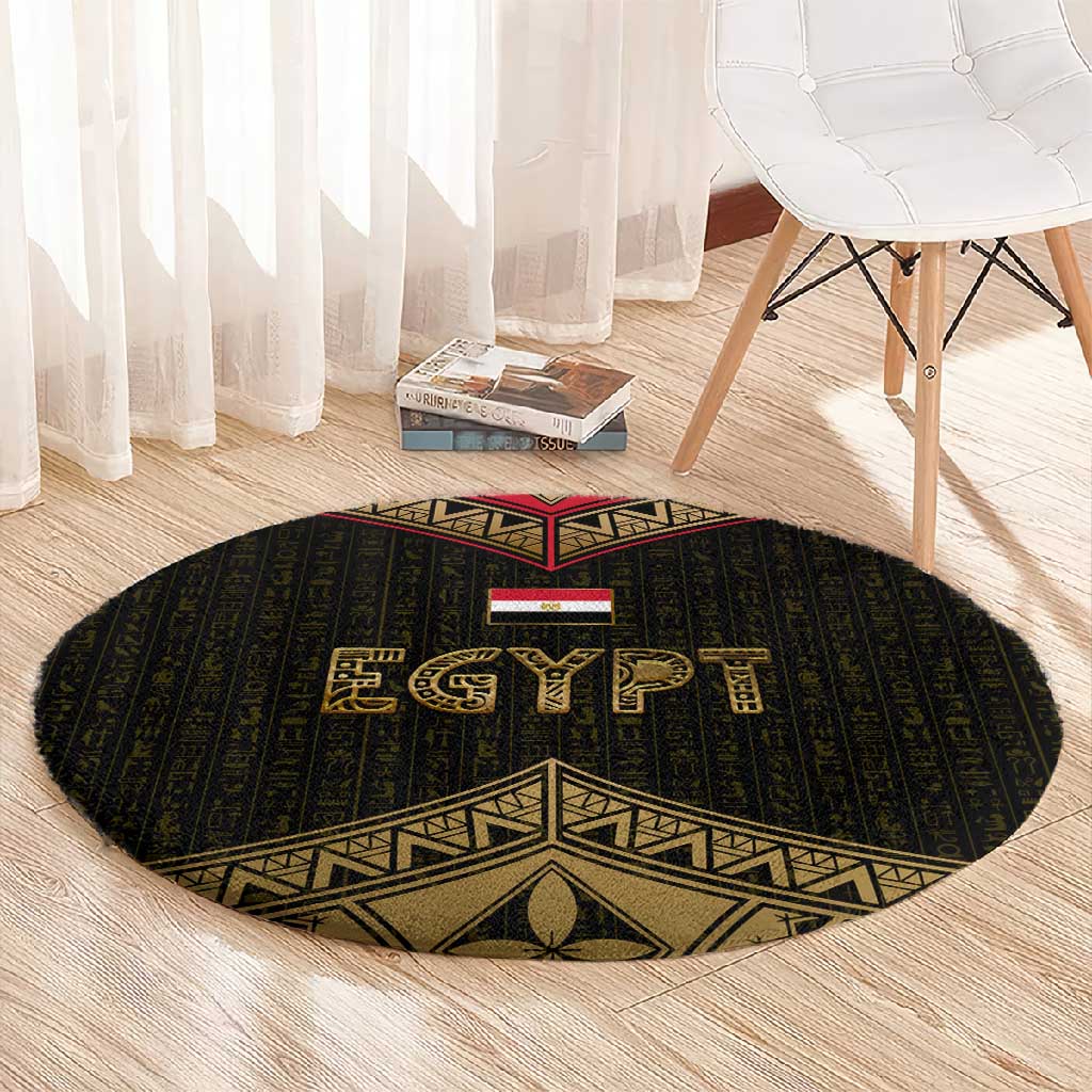 Ankh Eye of Horus Egypt Round Carpet Ancient Black Gold Hieroglyph Spirit - African Pride