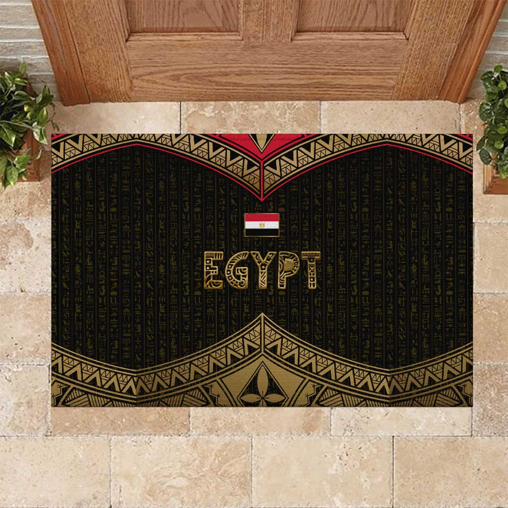 Ankh Eye of Horus Egypt Rubber Doormat Ancient Black Gold Hieroglyph Spirit - African Pride