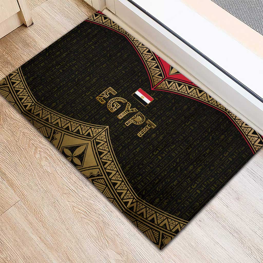 Ankh Eye of Horus Egypt Rubber Doormat Ancient Black Gold Hieroglyph Spirit - African Pride