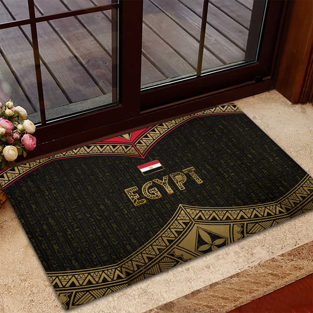 Ankh Eye of Horus Egypt Rubber Doormat Ancient Black Gold Hieroglyph Spirit - African Pride