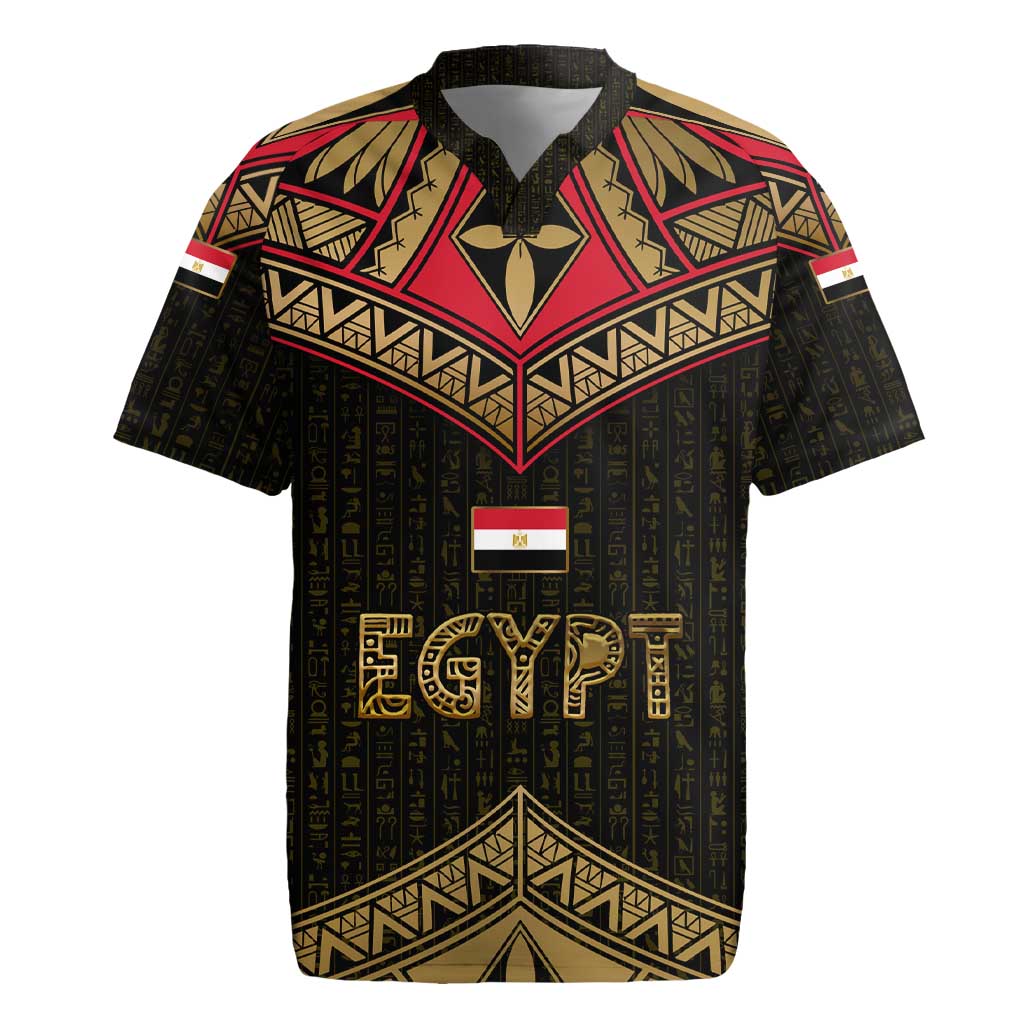 Ankh Eye of Horus Egypt Rugby Jersey Ancient Black Gold Hieroglyph Spirit - African Pride
