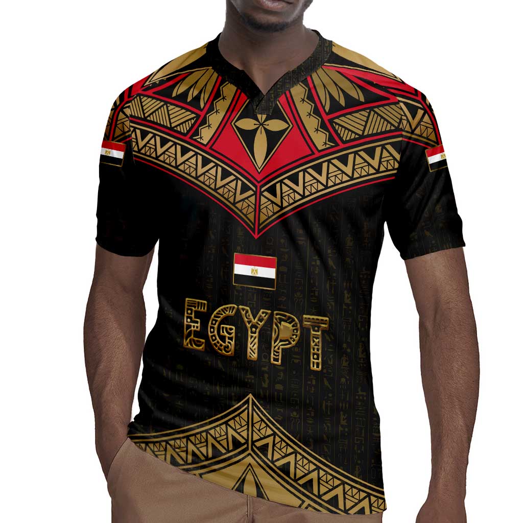 Ankh Eye of Horus Egypt Rugby Jersey Ancient Black Gold Hieroglyph Spirit - African Pride