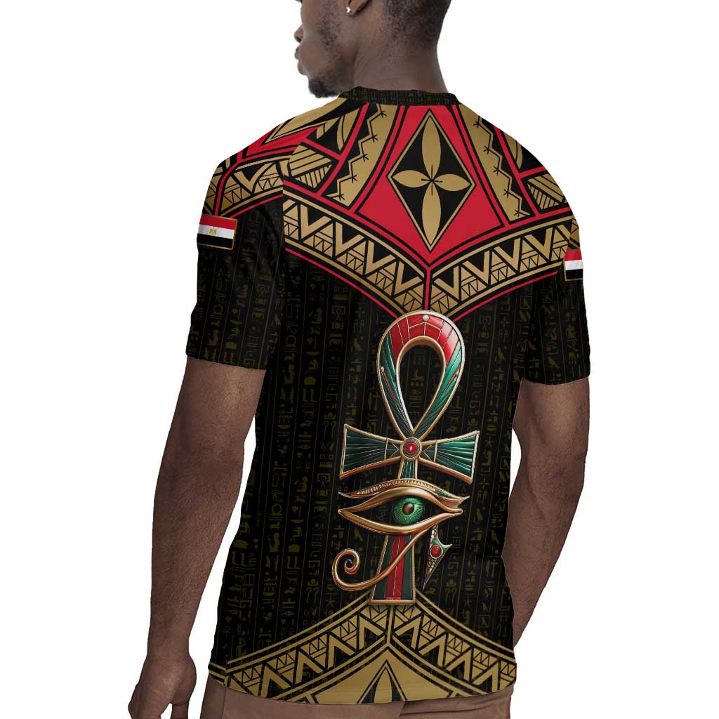 Ankh Eye of Horus Egypt Rugby Jersey Ancient Black Gold Hieroglyph Spirit - African Pride