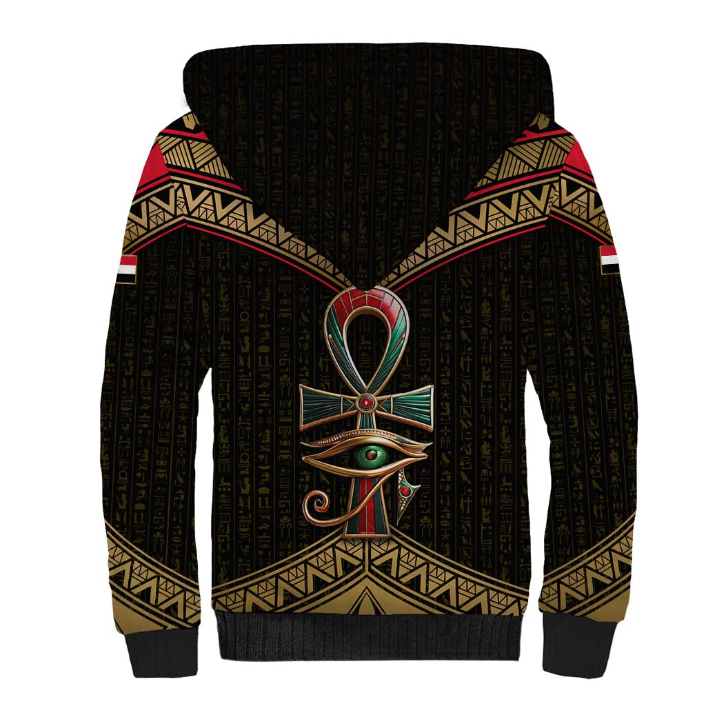 Ankh Eye of Horus Egypt Sherpa Hoodie Ancient Black Gold Hieroglyph Spirit - African Pride