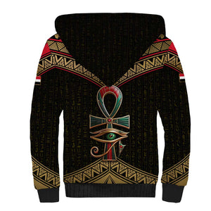Ankh Eye of Horus Egypt Sherpa Hoodie Ancient Black Gold Hieroglyph Spirit - African Pride