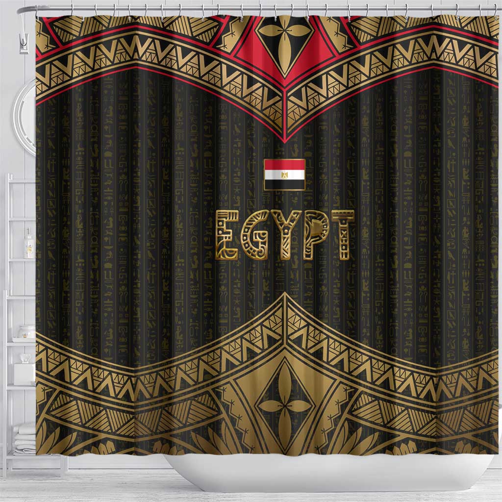 Ankh Eye of Horus Egypt Shower Curtain Ancient Black Gold Hieroglyph Spirit - African Pride