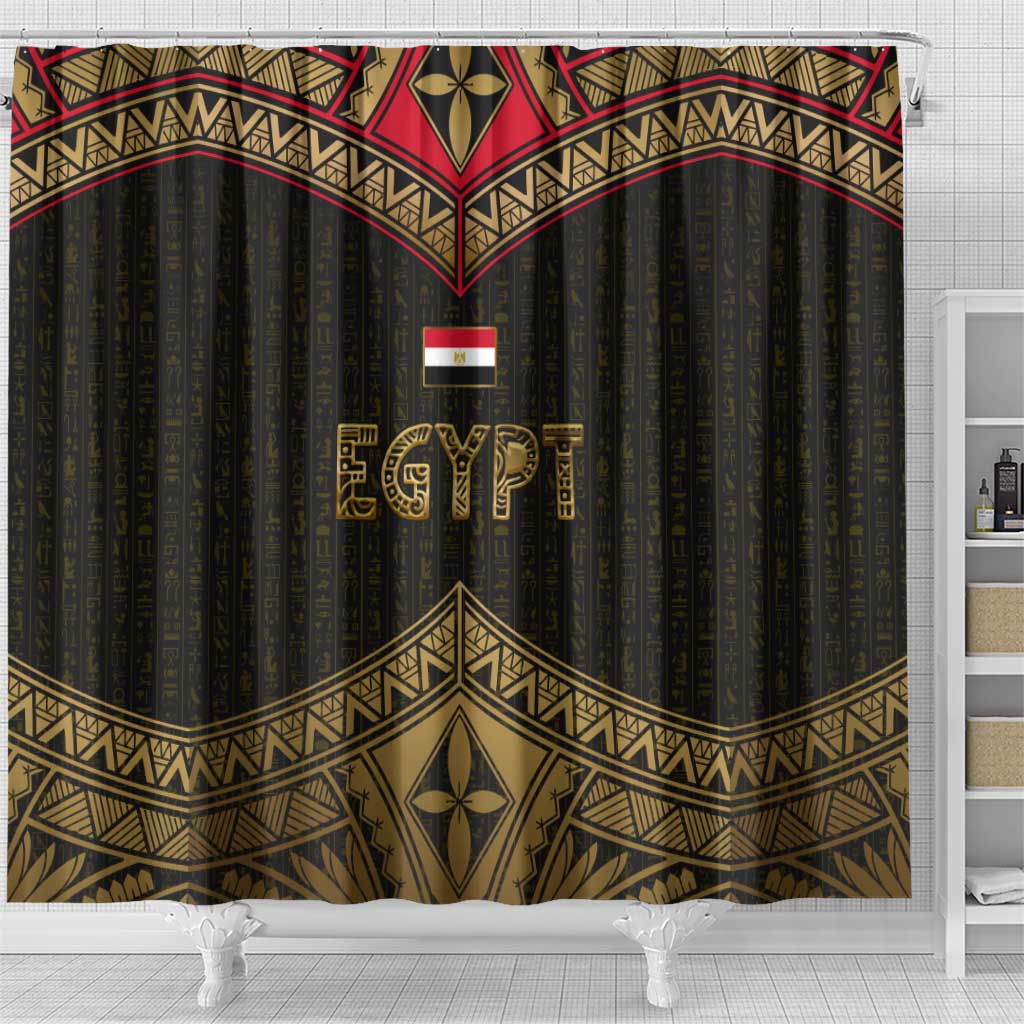 Ankh Eye of Horus Egypt Shower Curtain Ancient Black Gold Hieroglyph Spirit - African Pride