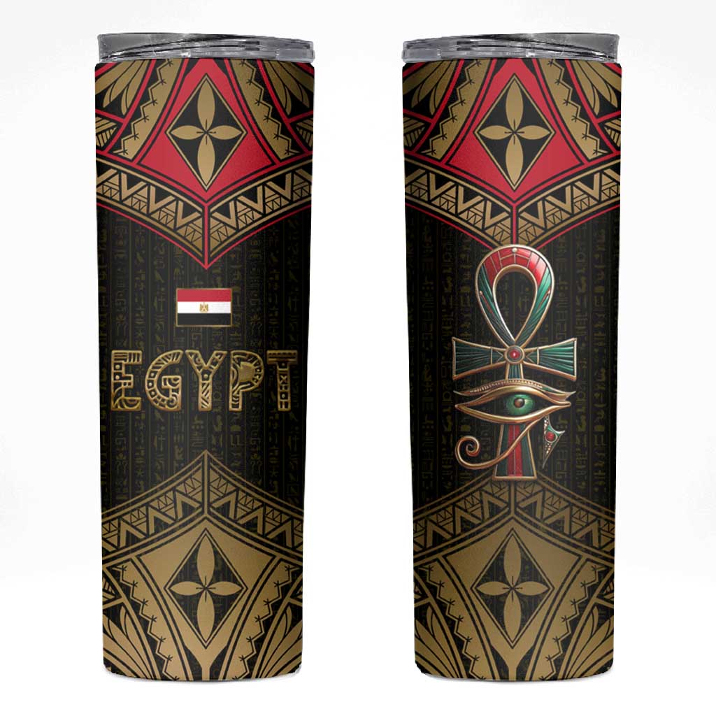 Ankh Eye of Horus Egypt Skinny Tumbler Ancient Black Gold Hieroglyph Spirit - African Pride