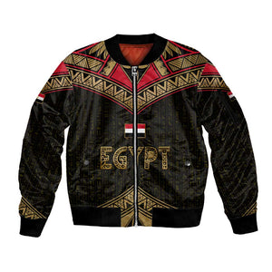 Ankh Eye of Horus Egypt Sleeve Zip Bomber Jacket Ancient Black Gold Hieroglyph Spirit - African Pride