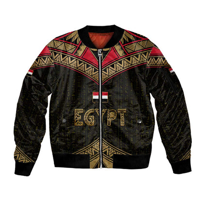 Ankh Eye of Horus Egypt Sleeve Zip Bomber Jacket Ancient Black Gold Hieroglyph Spirit - African Pride