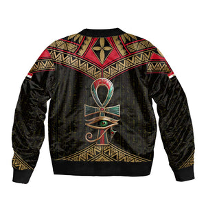 Ankh Eye of Horus Egypt Sleeve Zip Bomber Jacket Ancient Black Gold Hieroglyph Spirit - African Pride