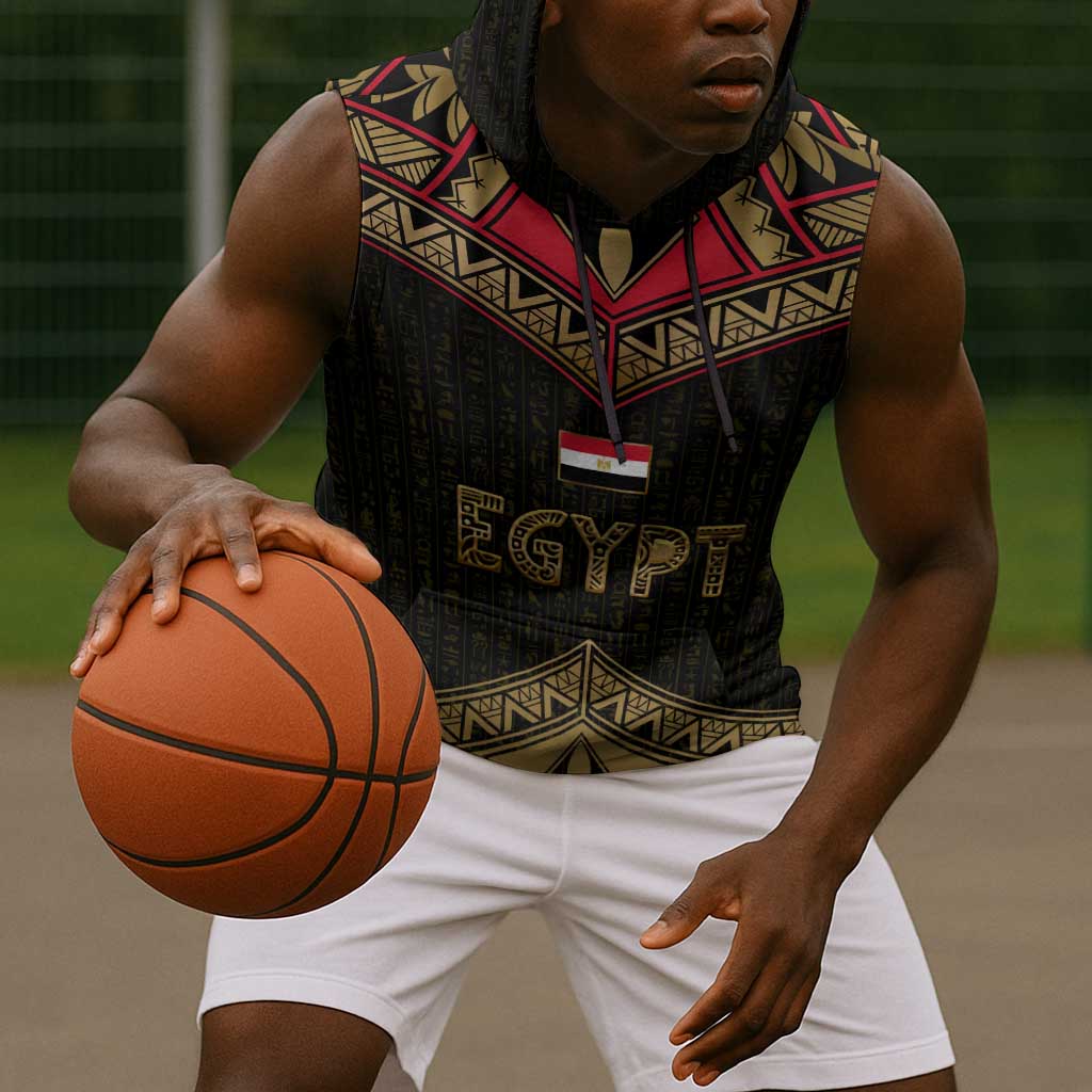 Ankh Eye of Horus Egypt Sleeveless Hoodie Ancient Black Gold Hieroglyph Spirit - African Pride