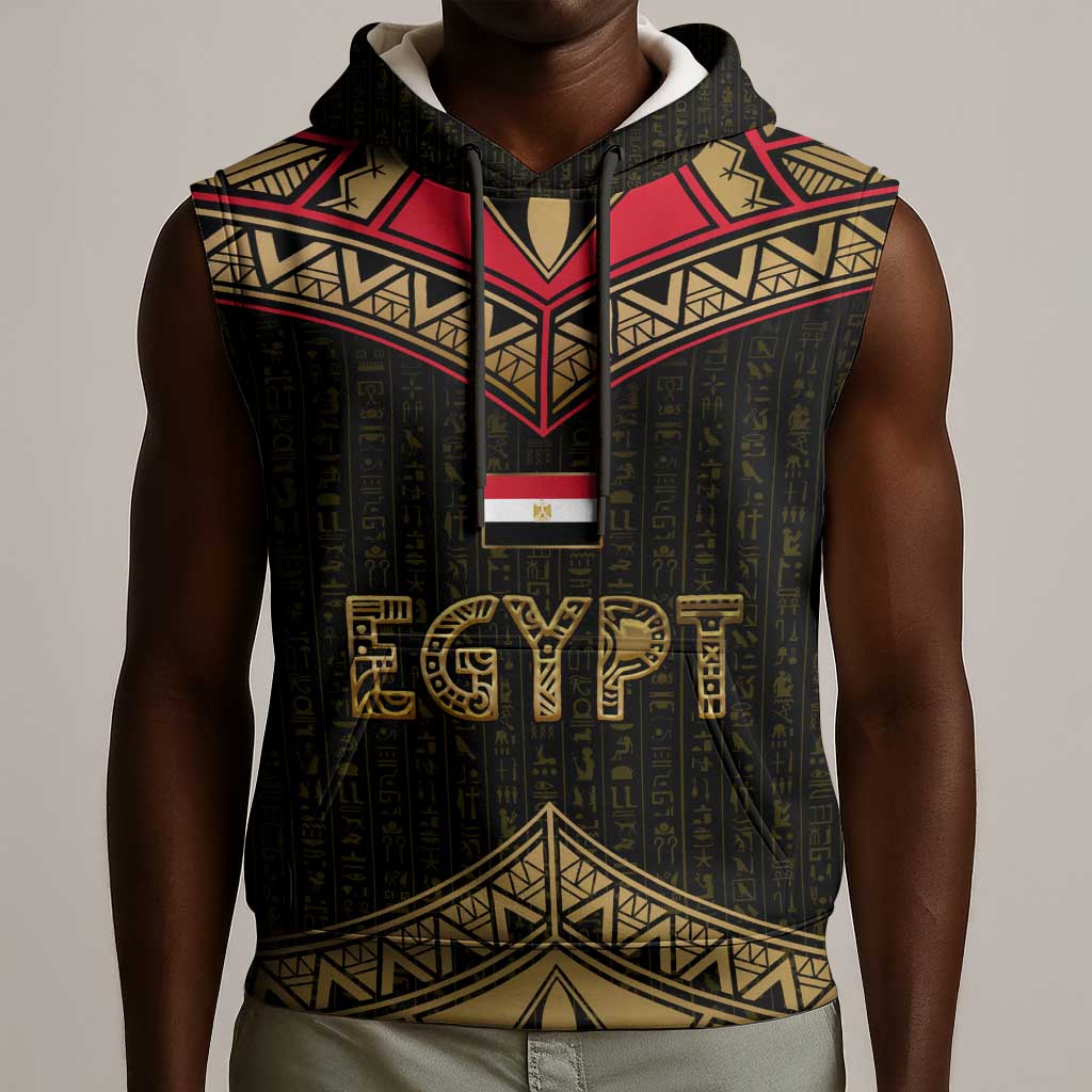 Ankh Eye of Horus Egypt Sleeveless Hoodie Ancient Black Gold Hieroglyph Spirit - African Pride
