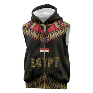 Ankh Eye of Horus Egypt Sleeveless Zip Hoodie Ancient Black Gold Hieroglyph Spirit - African Pride