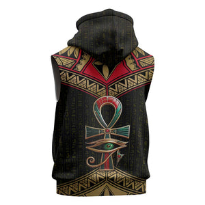 Ankh Eye of Horus Egypt Sleeveless Zip Hoodie Ancient Black Gold Hieroglyph Spirit - African Pride