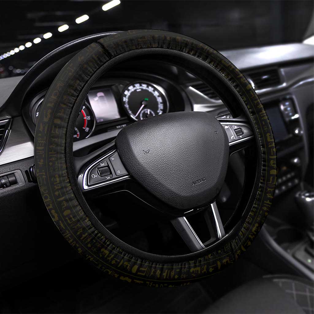 Ankh Eye of Horus Egypt Steering Wheel Cover Ancient Black Gold Hieroglyph Spirit - African Pride