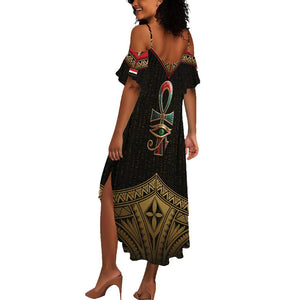 Ankh Eye of Horus Egypt Summer Maxi Dress Ancient Black Gold Hieroglyph Spirit - African Pride